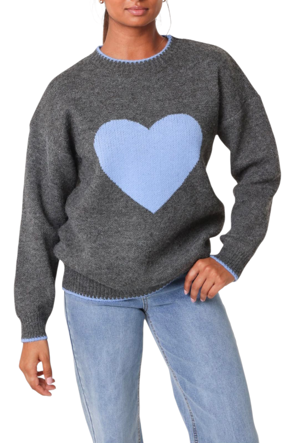 Heart crew neck jumper in apple green and grey