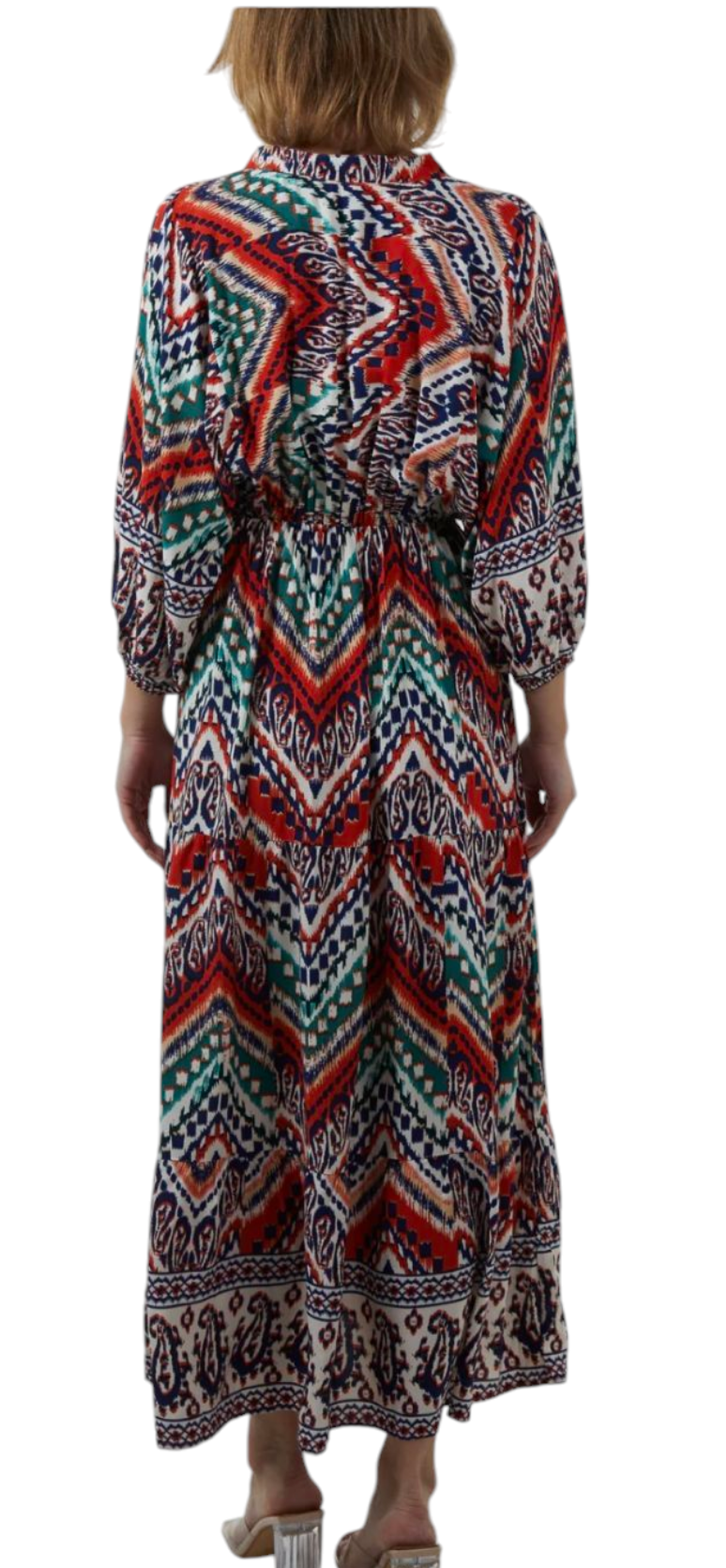 Aztec v-neck print tiered maxi dress