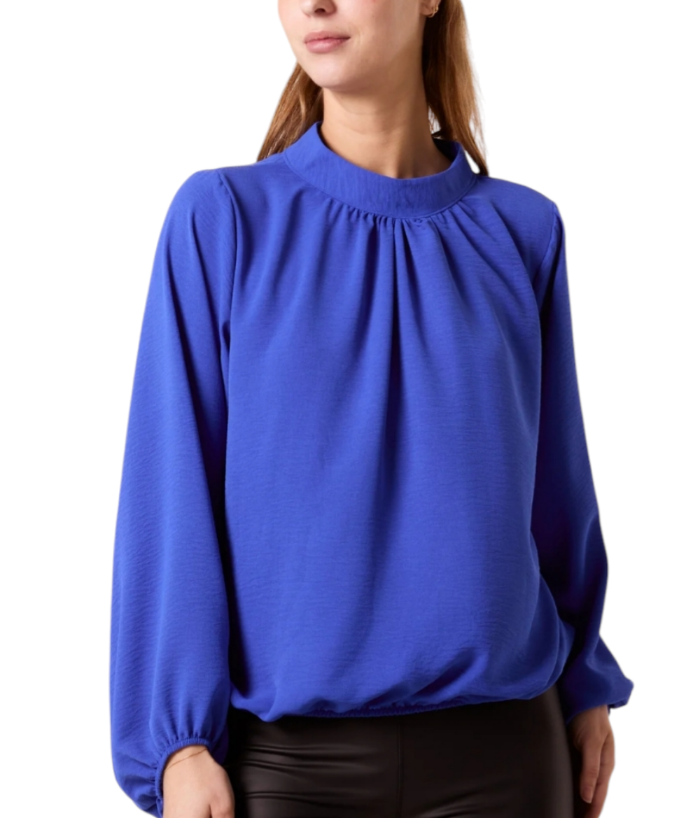 Bubble hem blouse in cream, blue, pink and green