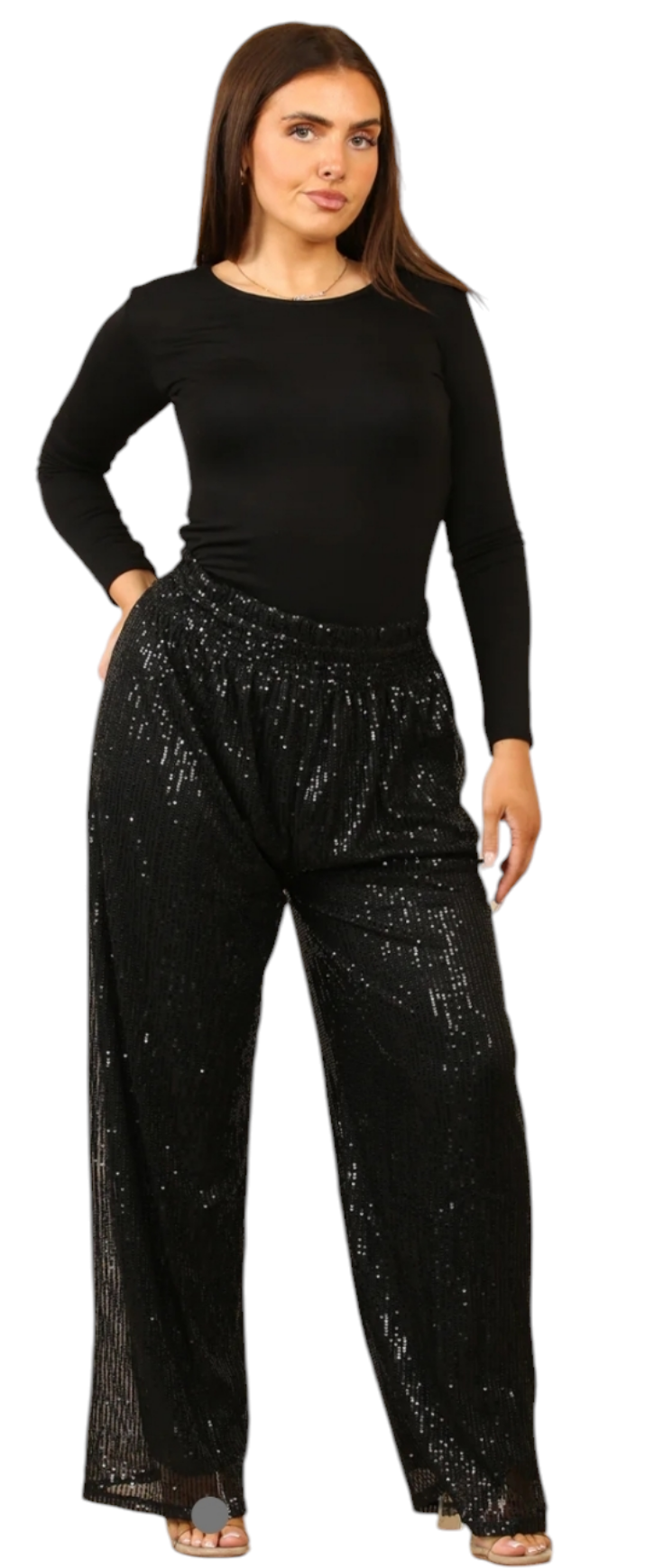 Black sequin trousers with elasticated waist