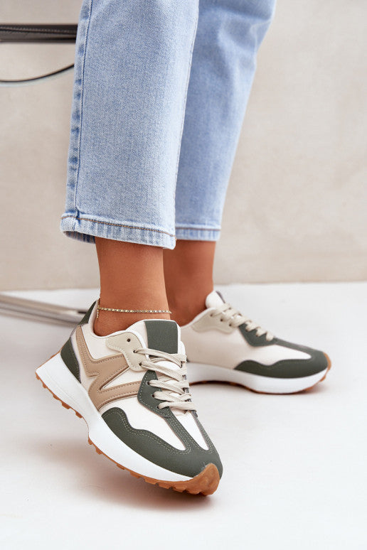 Khaki and beige trainer