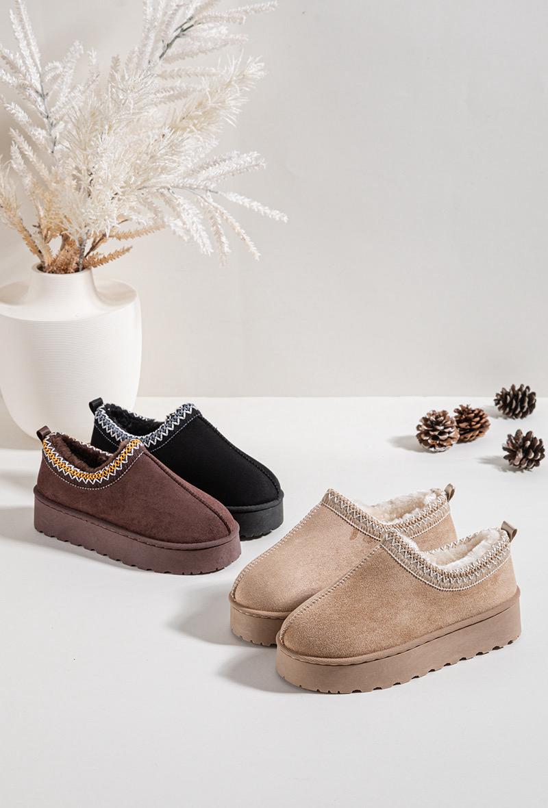 Platform slipper boot with fur inside in camel, tan, chocolate and black