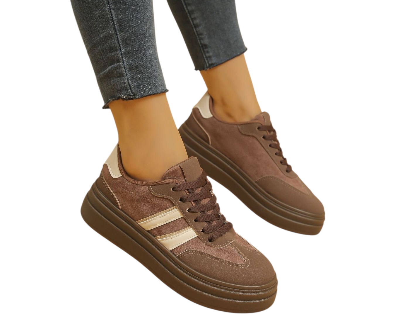 Chocolate brown chunky trainer with cream stripes
