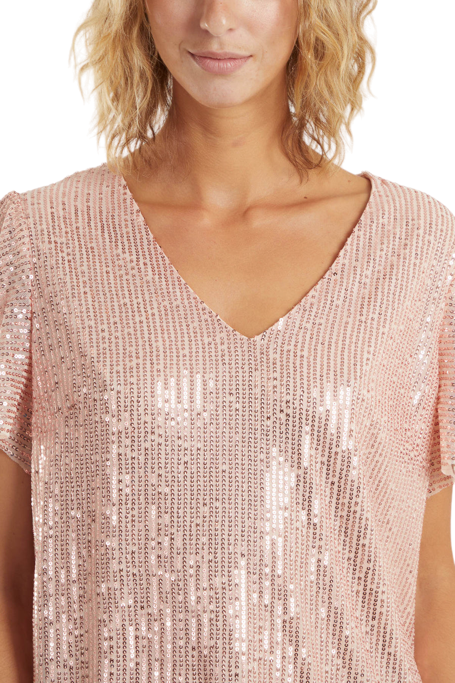 Angel sleeve sequin v-neck top pink