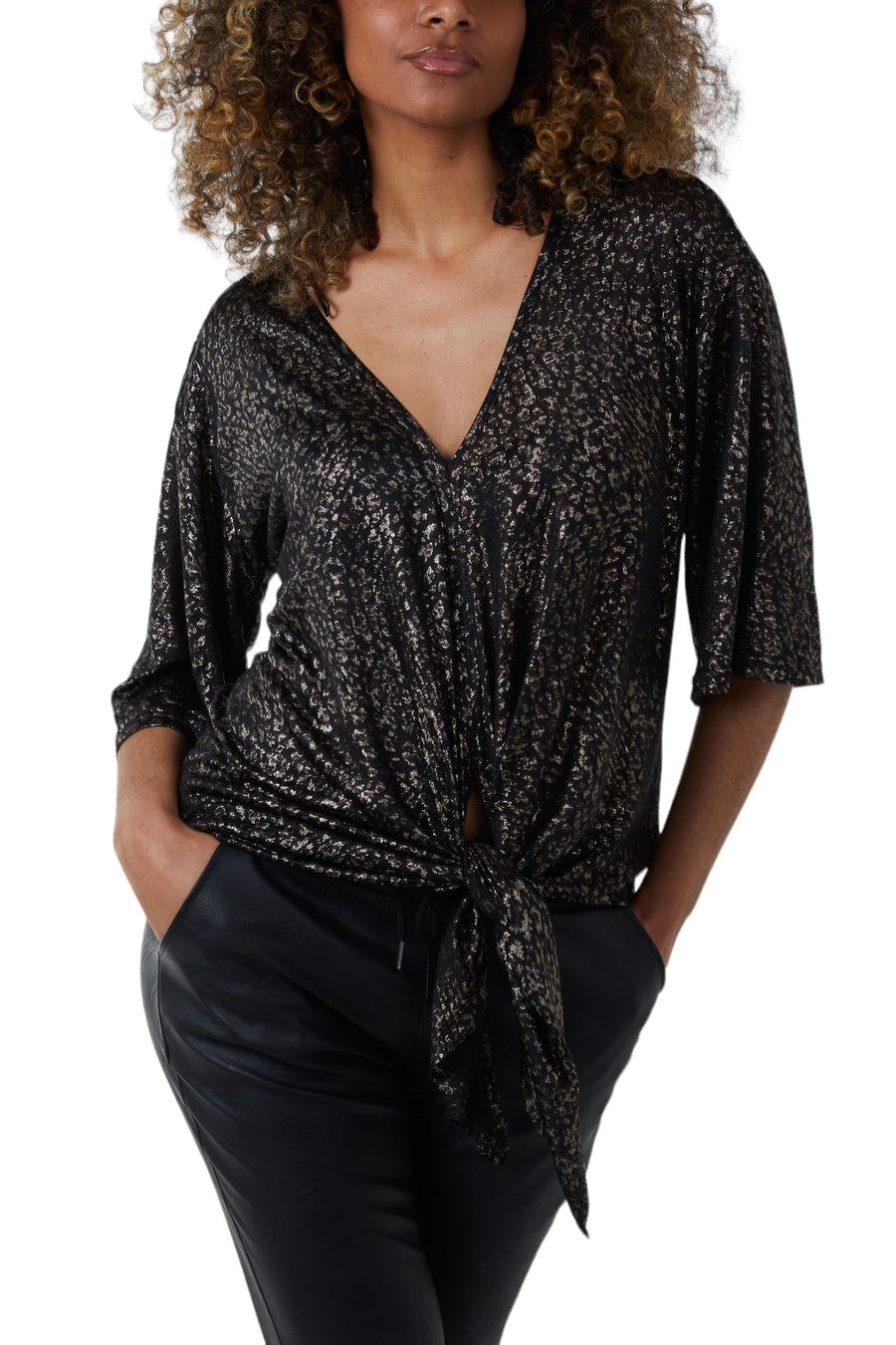 Metallic Leopard front tie top