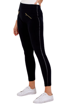 Plain black fleece lined leggings with Side stripe