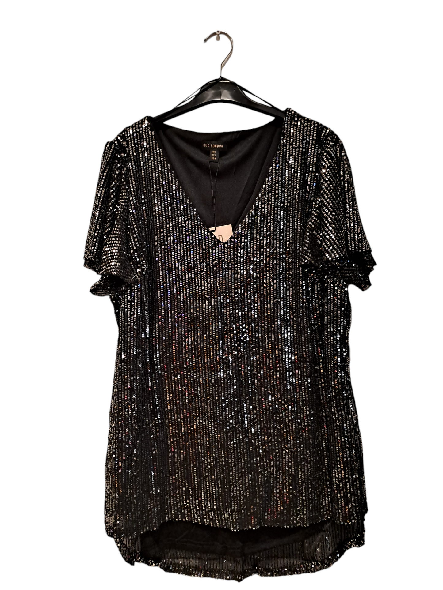 Angel sleeve sequin v-neck top - silver