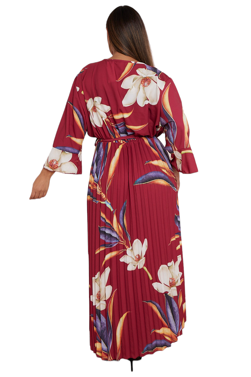 Floral print flare sleeve Curve dress in two colours