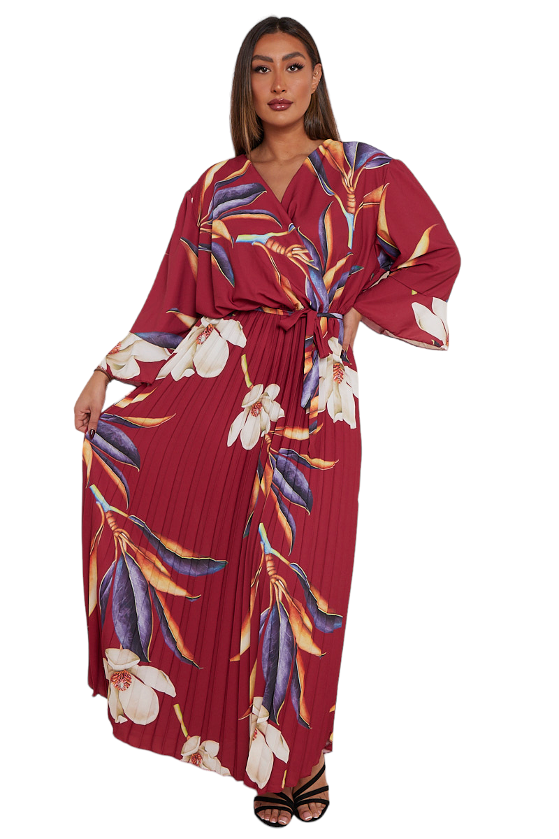Floral print flare sleeve Curve dress in two colours
