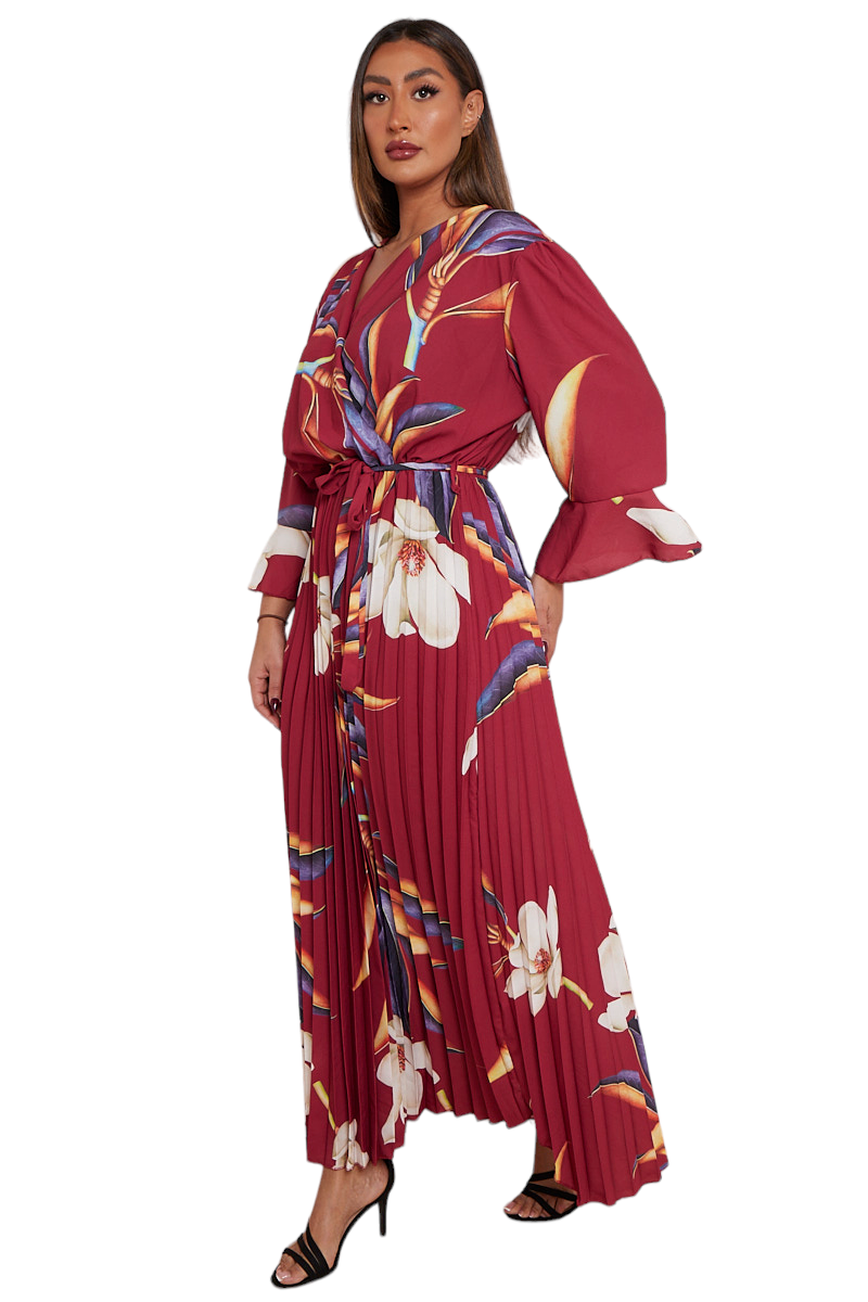 Floral print flare sleeve Curve dress in two colours