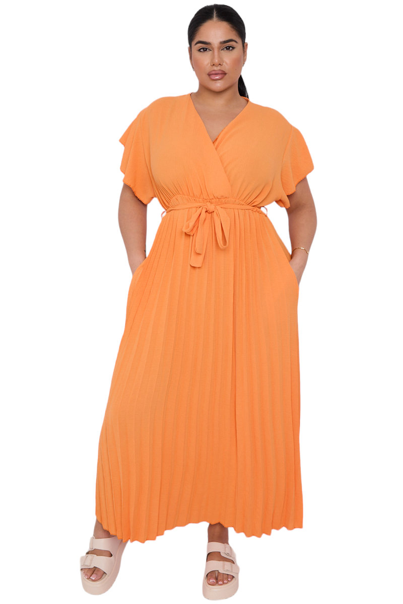 Curve range pleated tie waist dress - in three colours