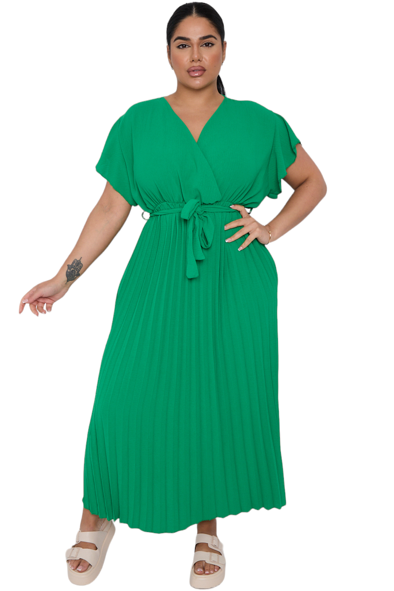 Curve range pleated tie waist dress - in three colours