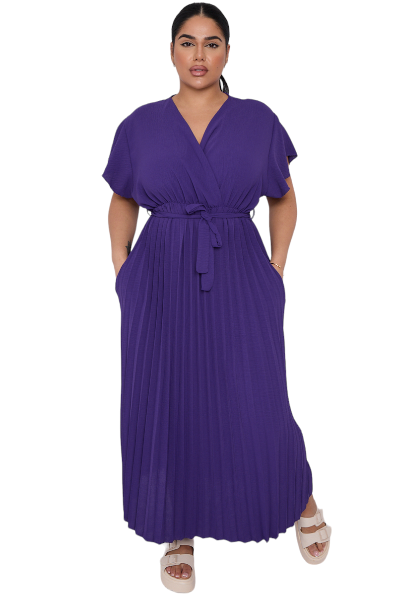 Curve range pleated tie waist dress - in three colours