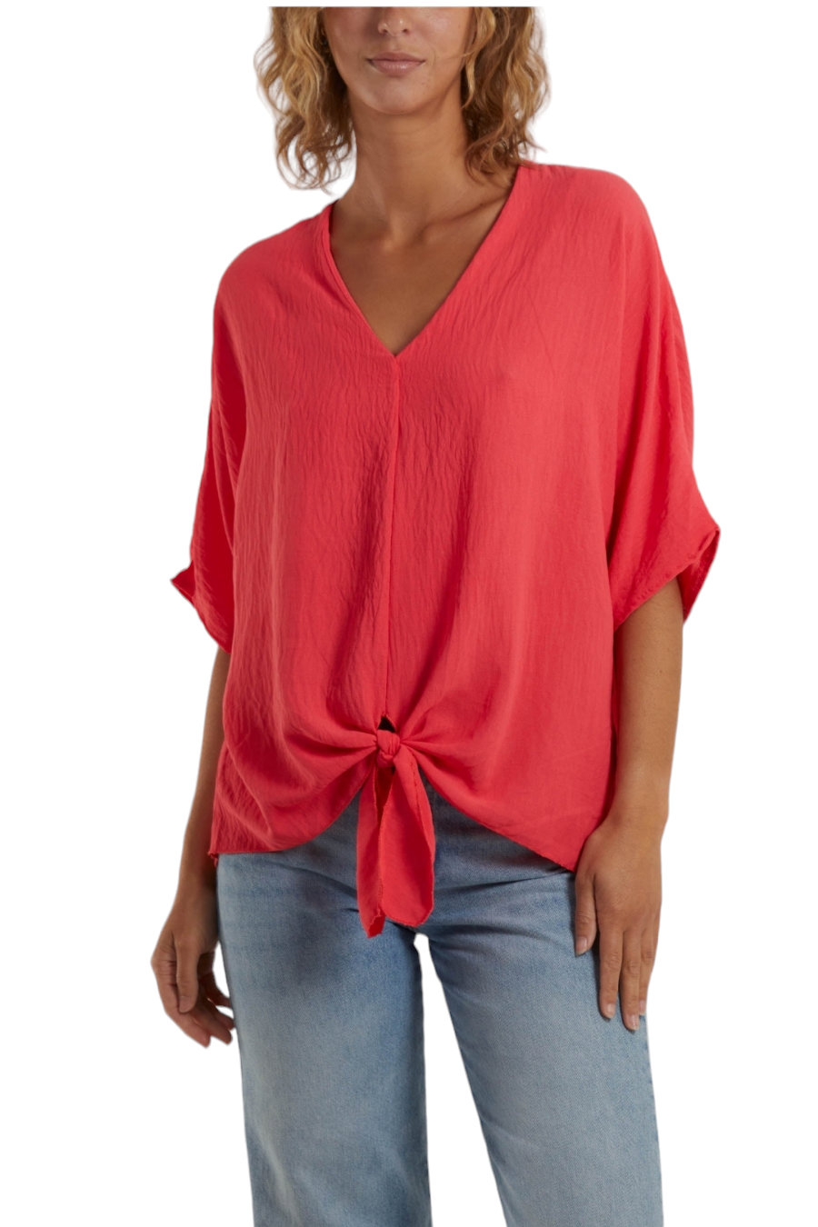V-neck tie front blouse