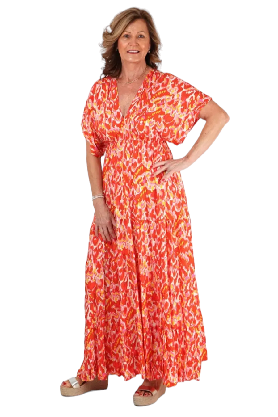 Red & pink mix maxi dress