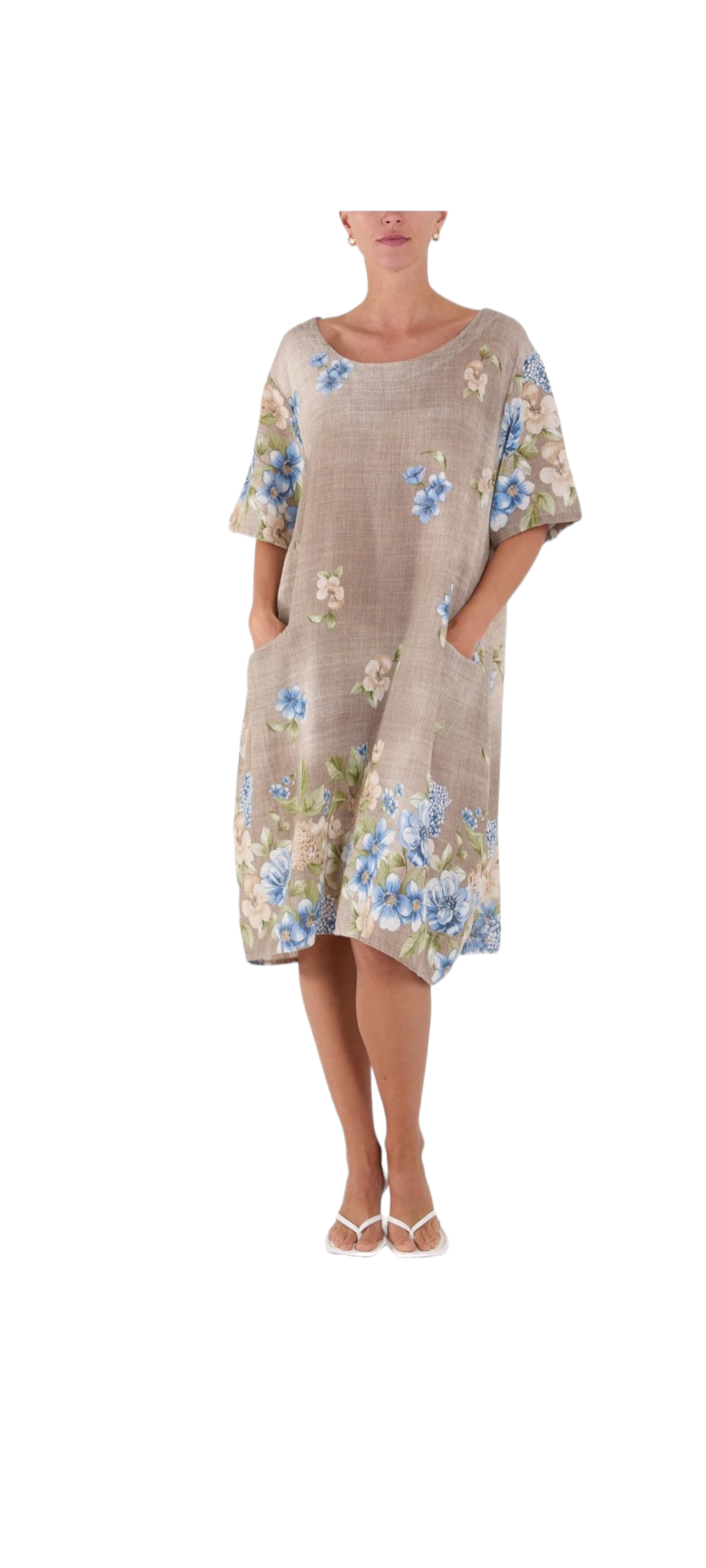 Linen look oversized dress with pockets - in four colours