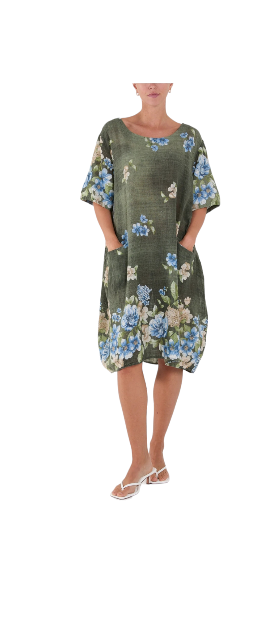 Linen look oversized dress with pockets - in four colours