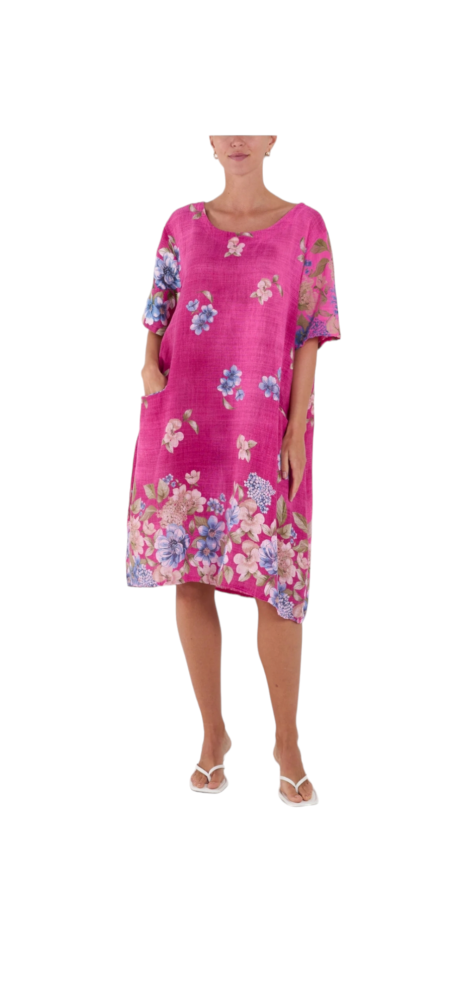 Linen look oversized dress with pockets - in four colours