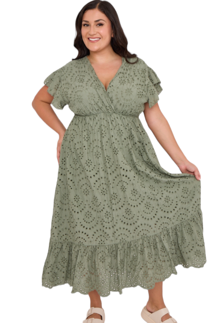 Curve range broderie Lace Wrap Top Frill Hem Dress - in five colours