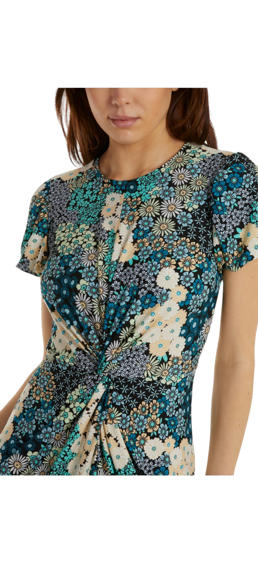 Navy floral print knot front dress