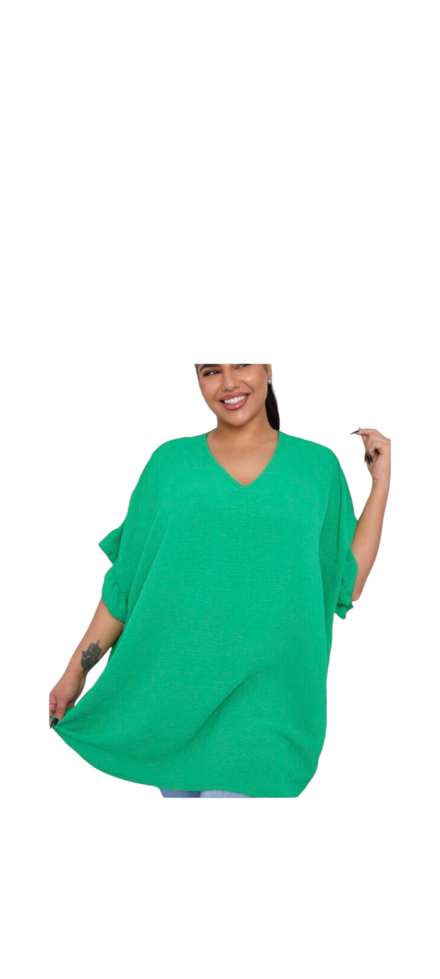 Curve range oversized frill sleeve top with back detail - in three colours