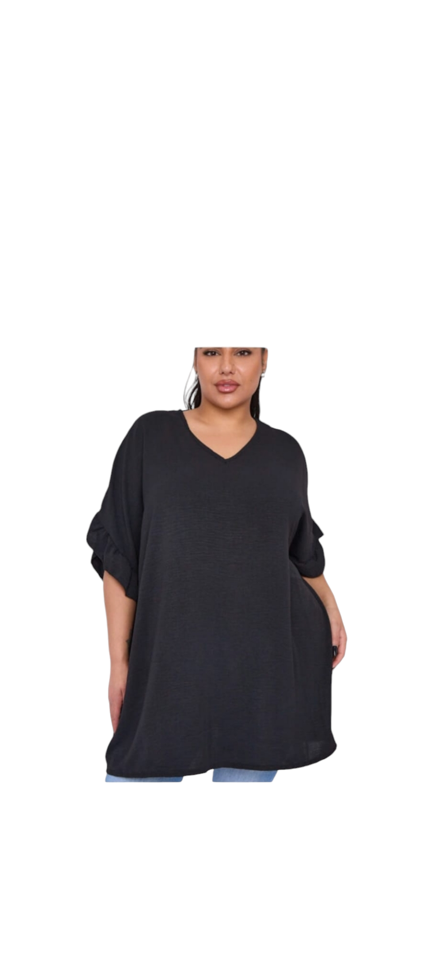 Curve range oversized frill sleeve top with back detail - in three colours