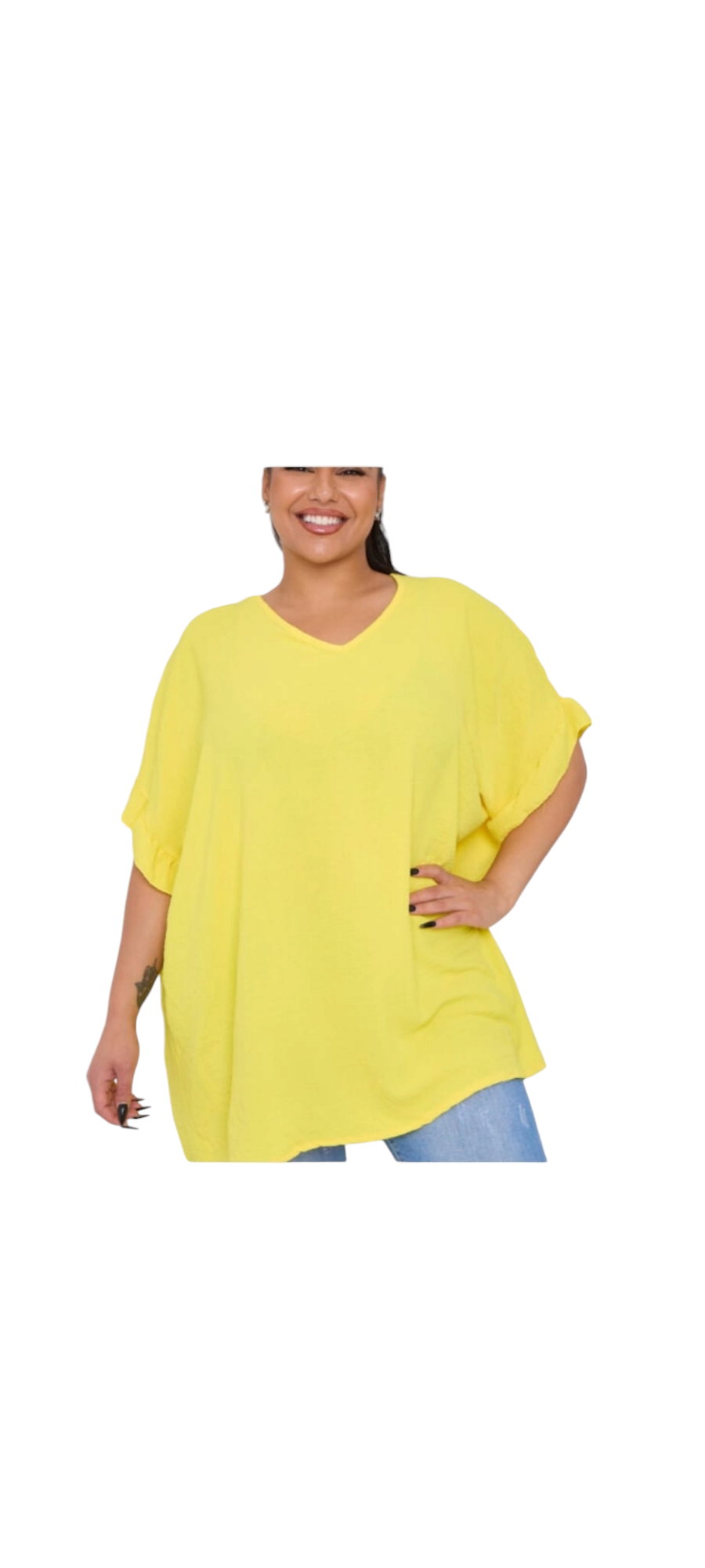 Curve range oversized frill sleeve top with back detail - in three colours