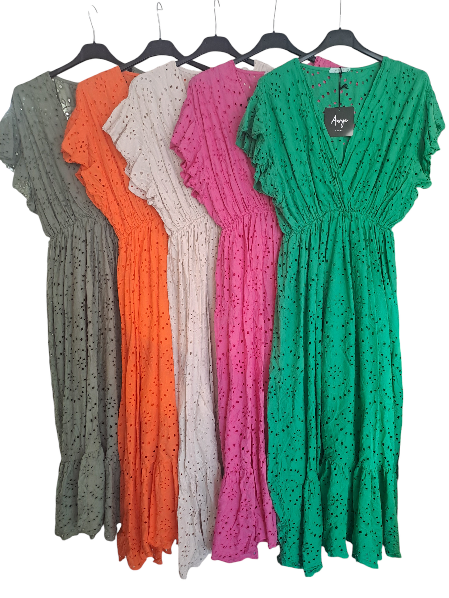 Curve range broderie Lace Wrap Top Frill Hem Dress - in five colours