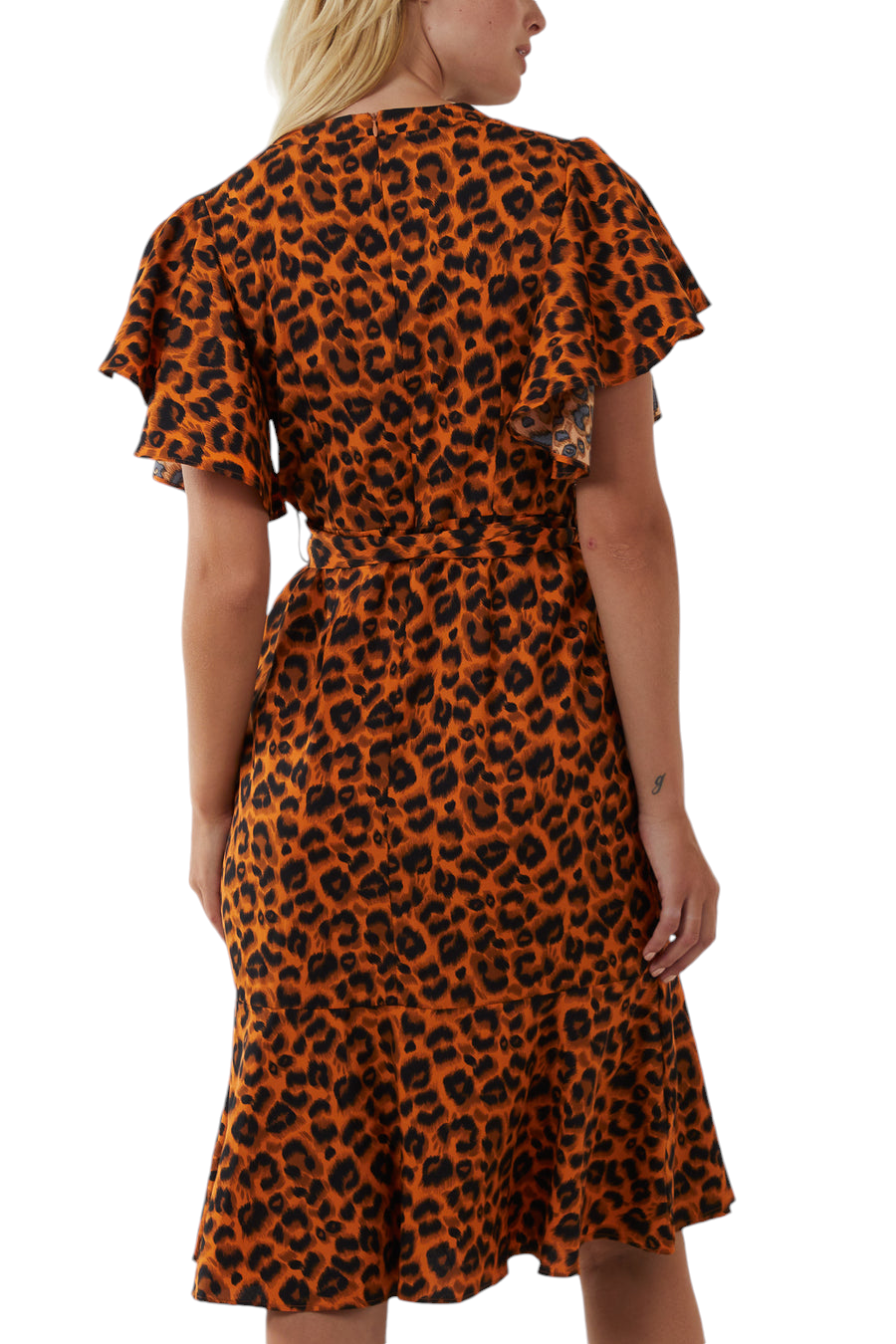 Rust orange leopard print tie waist Midi dress