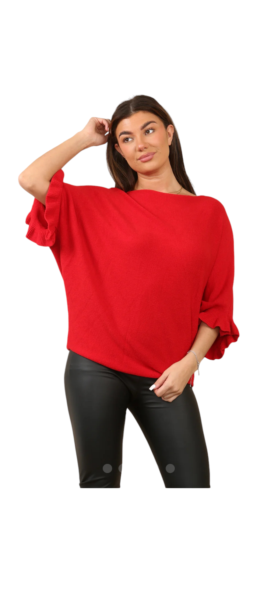 Frill sleeve batwing jumper - in various colours