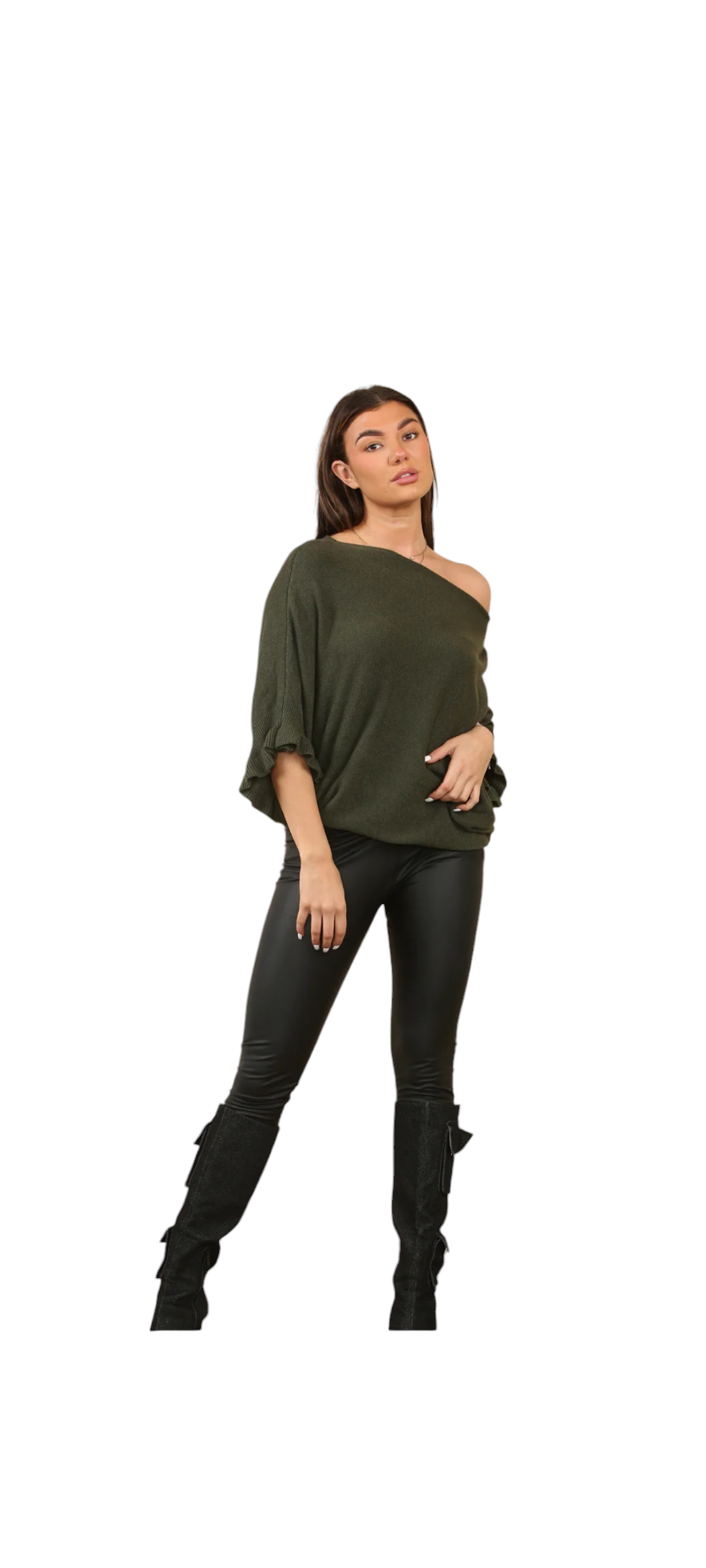 Frill sleeve batwing jumper - in various colours