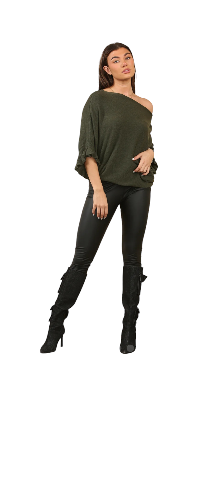 Frill sleeve batwing jumper - in various colours