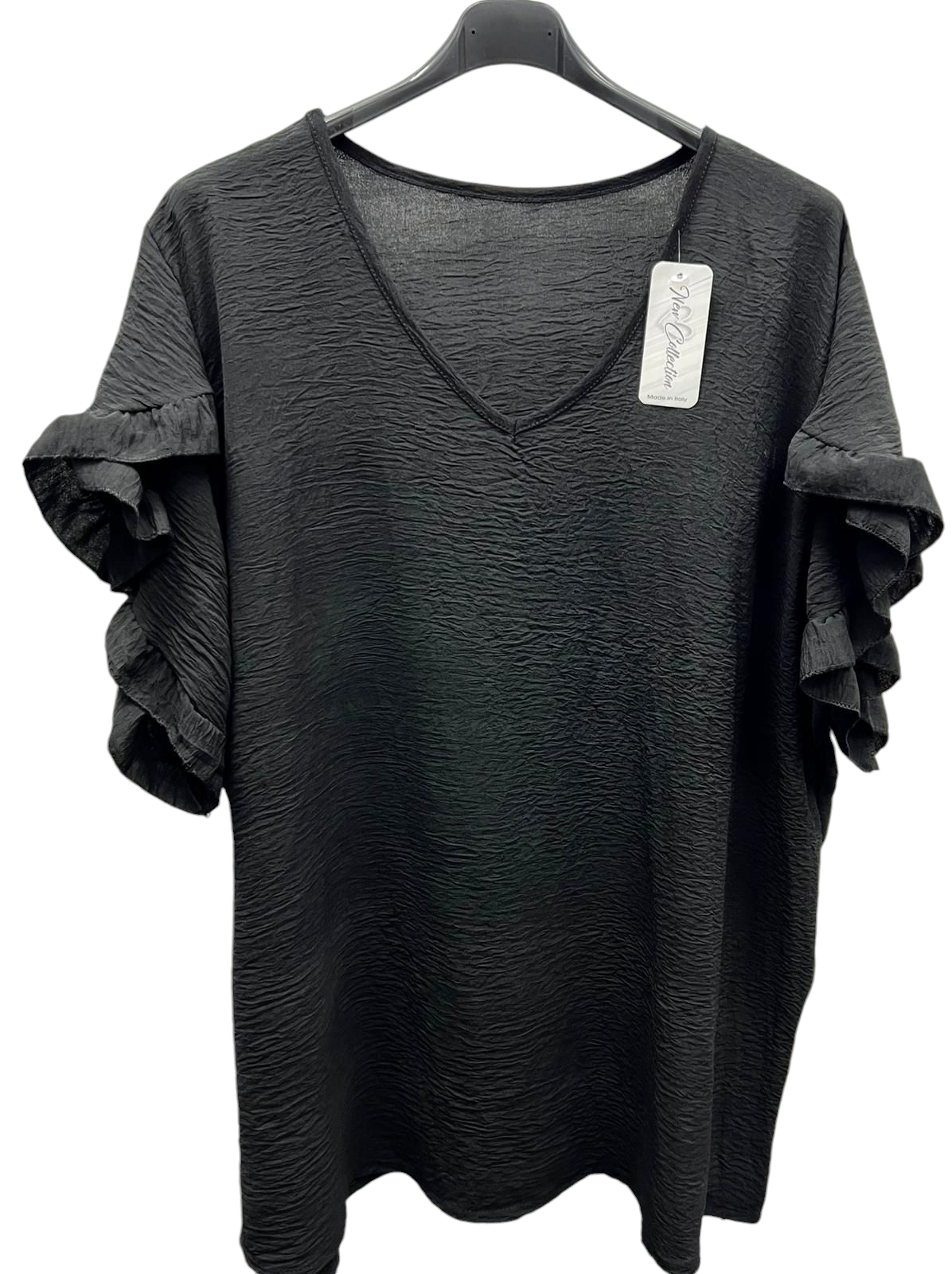 Curve range frill sleeve v-neck blouse - in black and red
