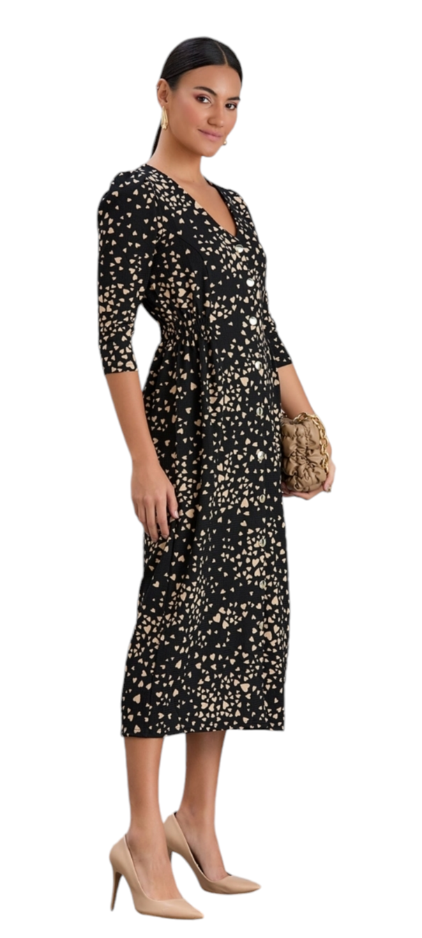 Heart print shirt midi dress with gold buttons