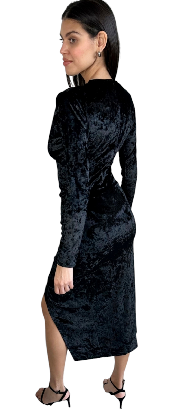 Black velvet midi evening dress