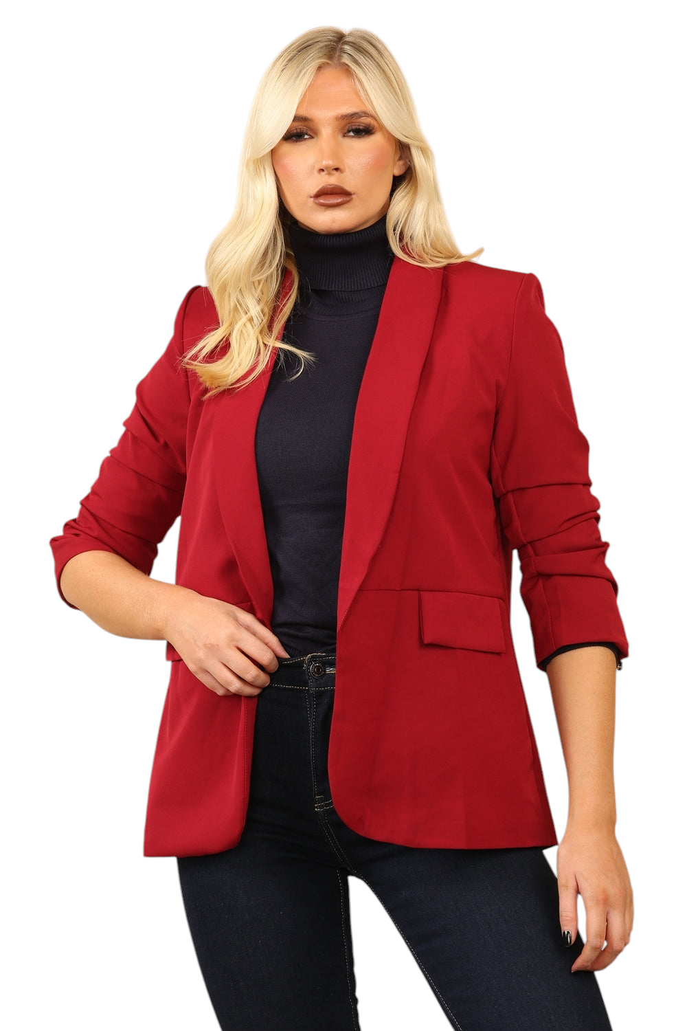 The red blazer with Ruched sleeves in two colours