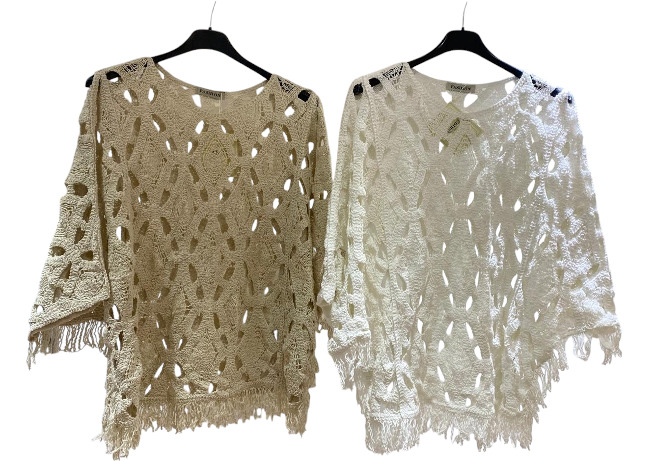 Crochet tassle top in cream and beige