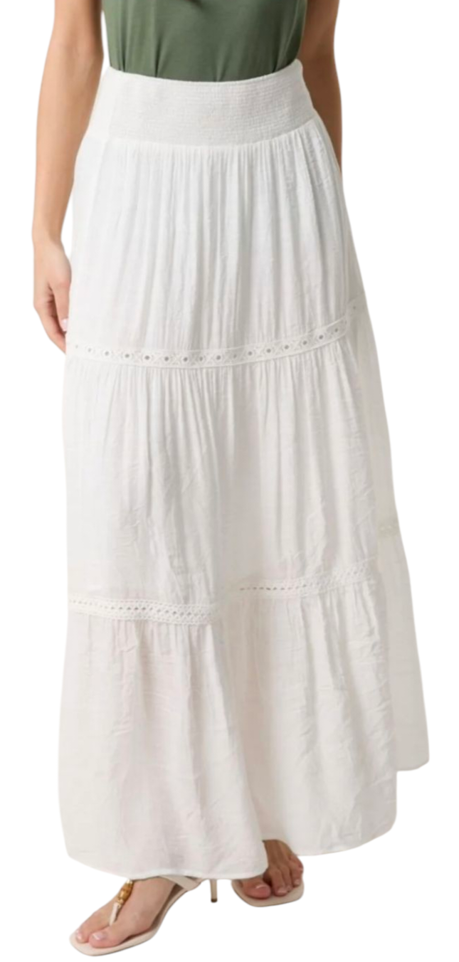 White maxi skirt with crochet detail
