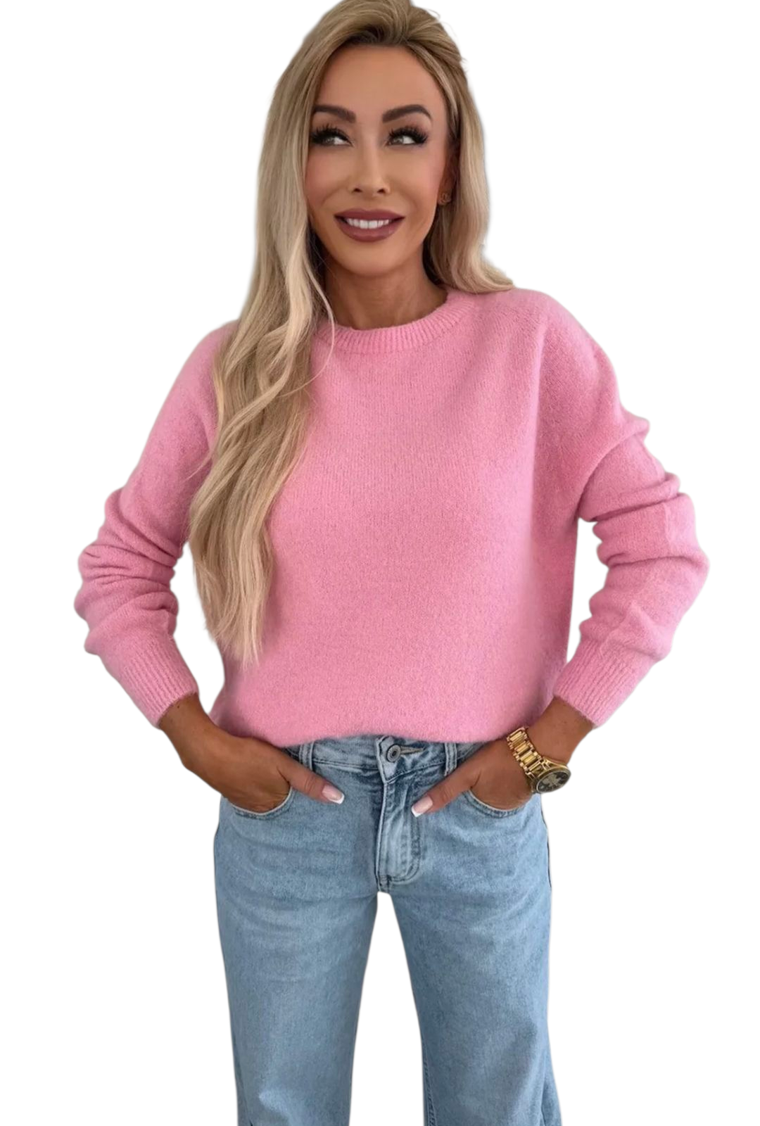 Light knitted alpaca jumper in yellow, baby pink and fuscia