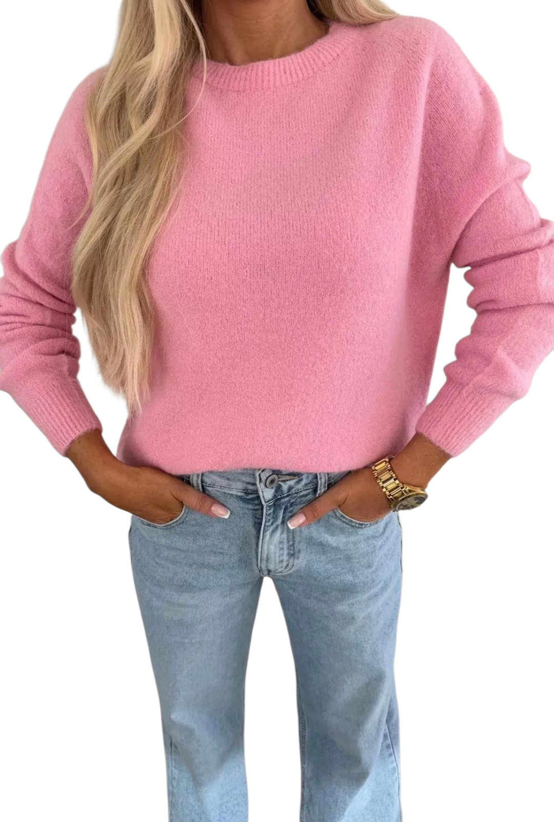 Light knitted alpaca jumper in yellow, baby pink and fuscia