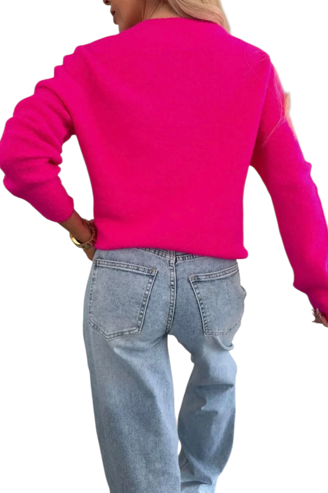 Light knitted alpaca jumper in yellow, baby pink and fuscia