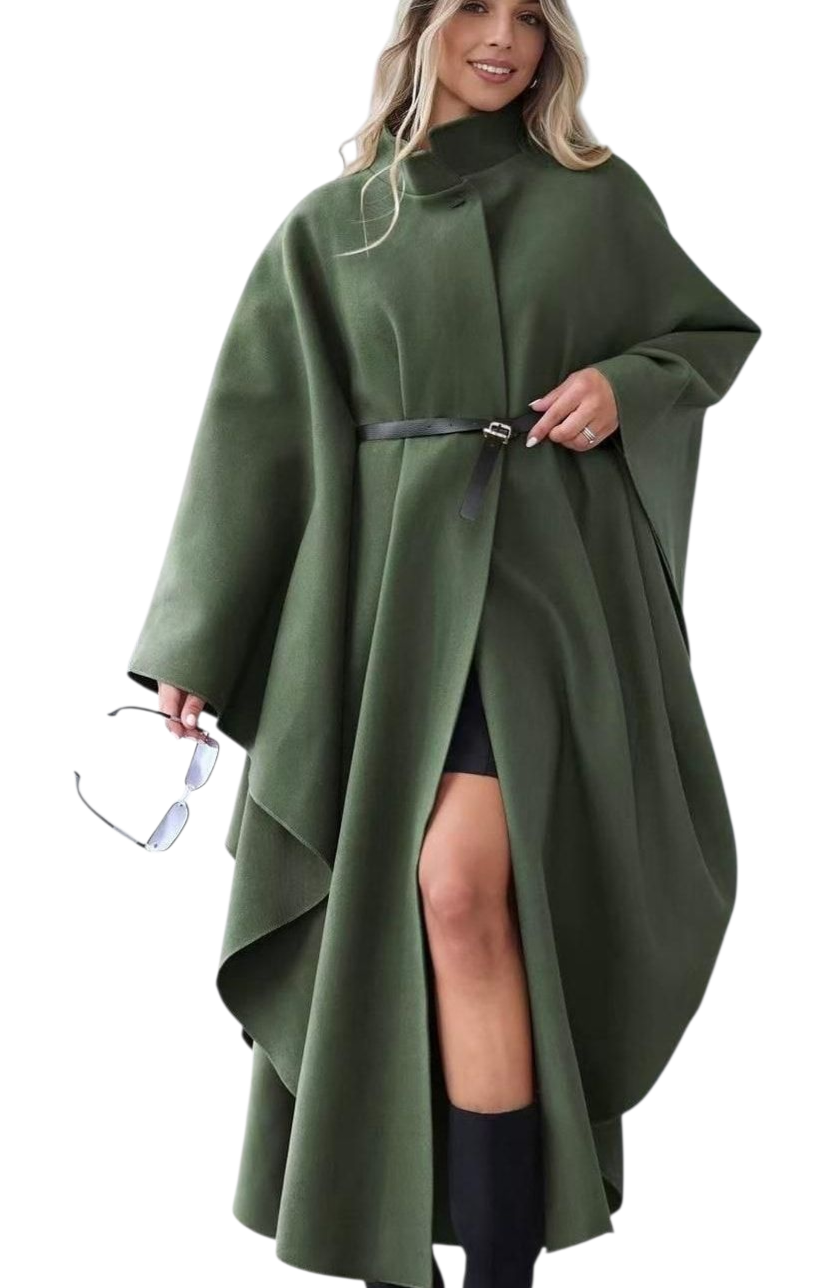 Long belted cape in brown, camel, stone and khaki