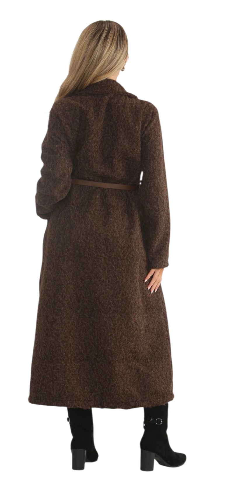 Boucle brown belted coat