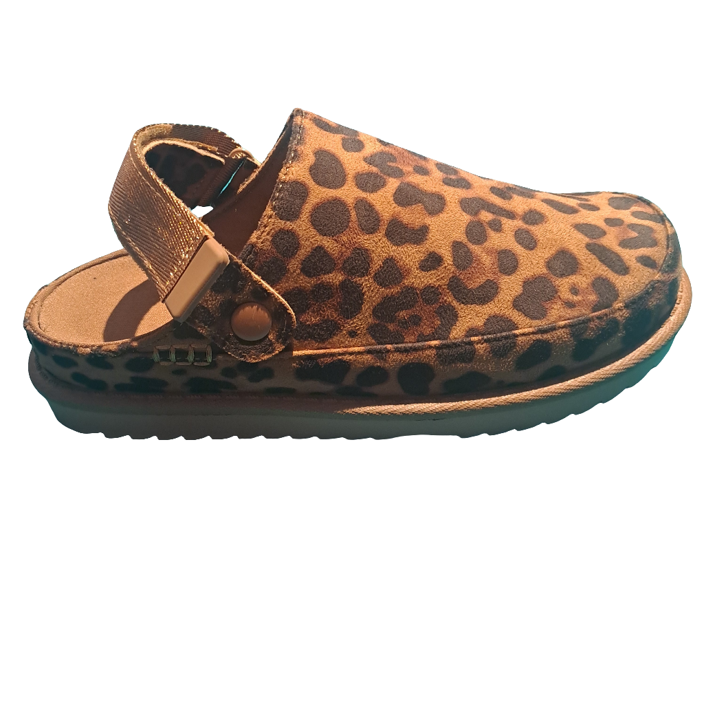 Leopard sling back mule