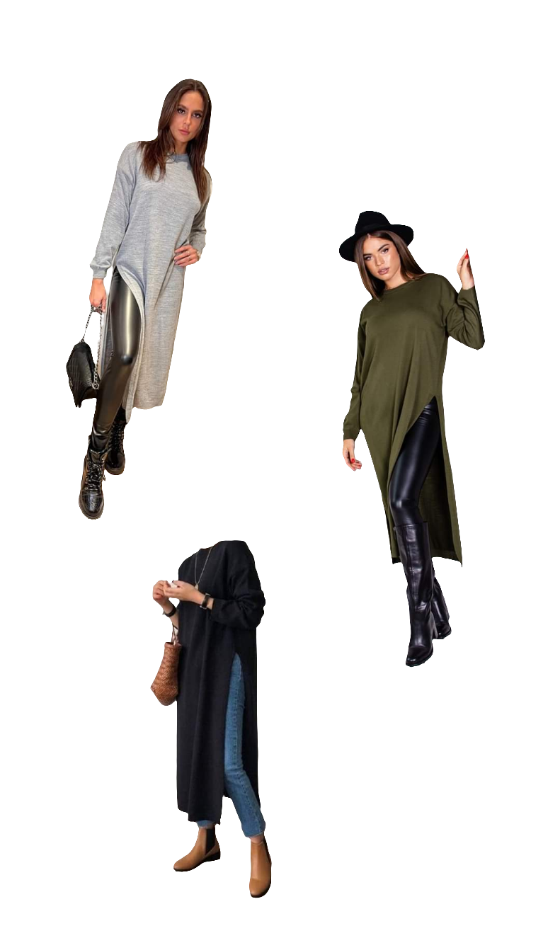 Knitted dress with Side split - three colours
