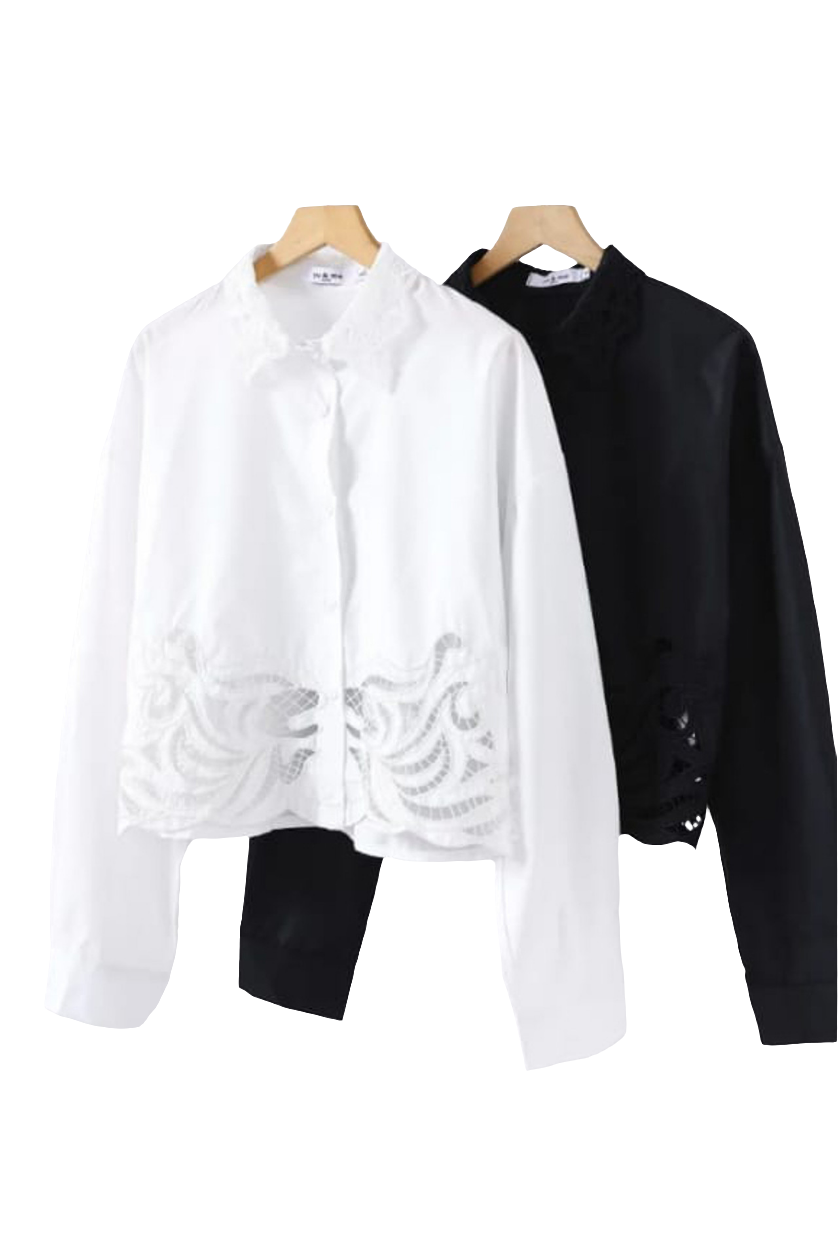 Cut out cropped shirt in white and black