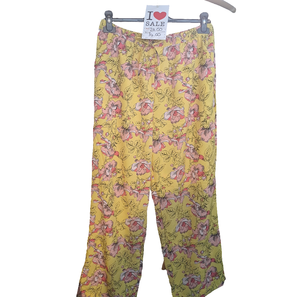 Yellow floral print wide leg trousers