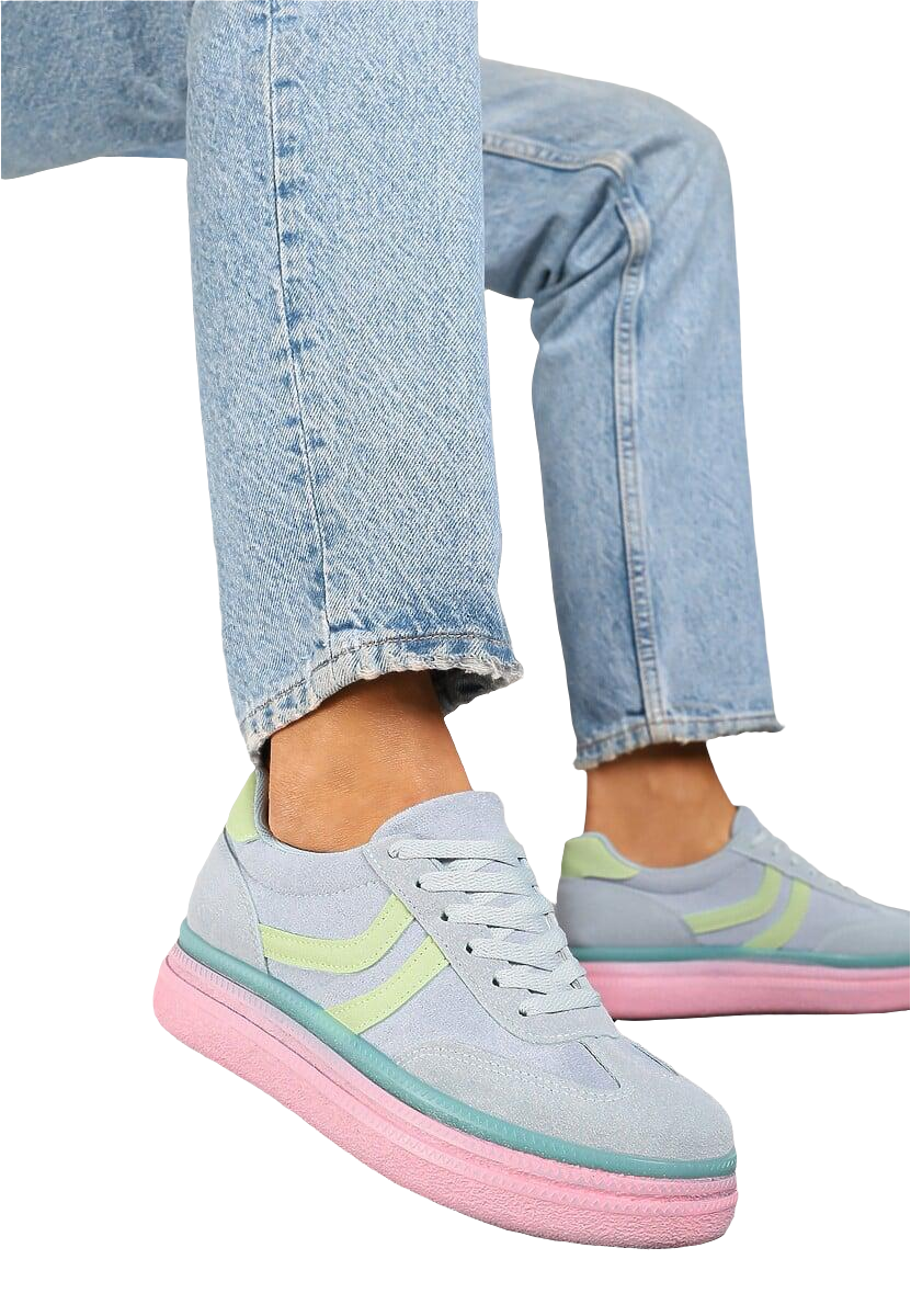 Multicoloured trainers with pink sole
