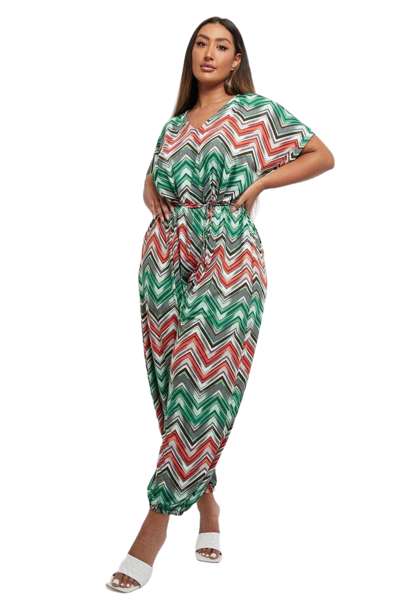 Curve range plus size chevron print jumpsuit