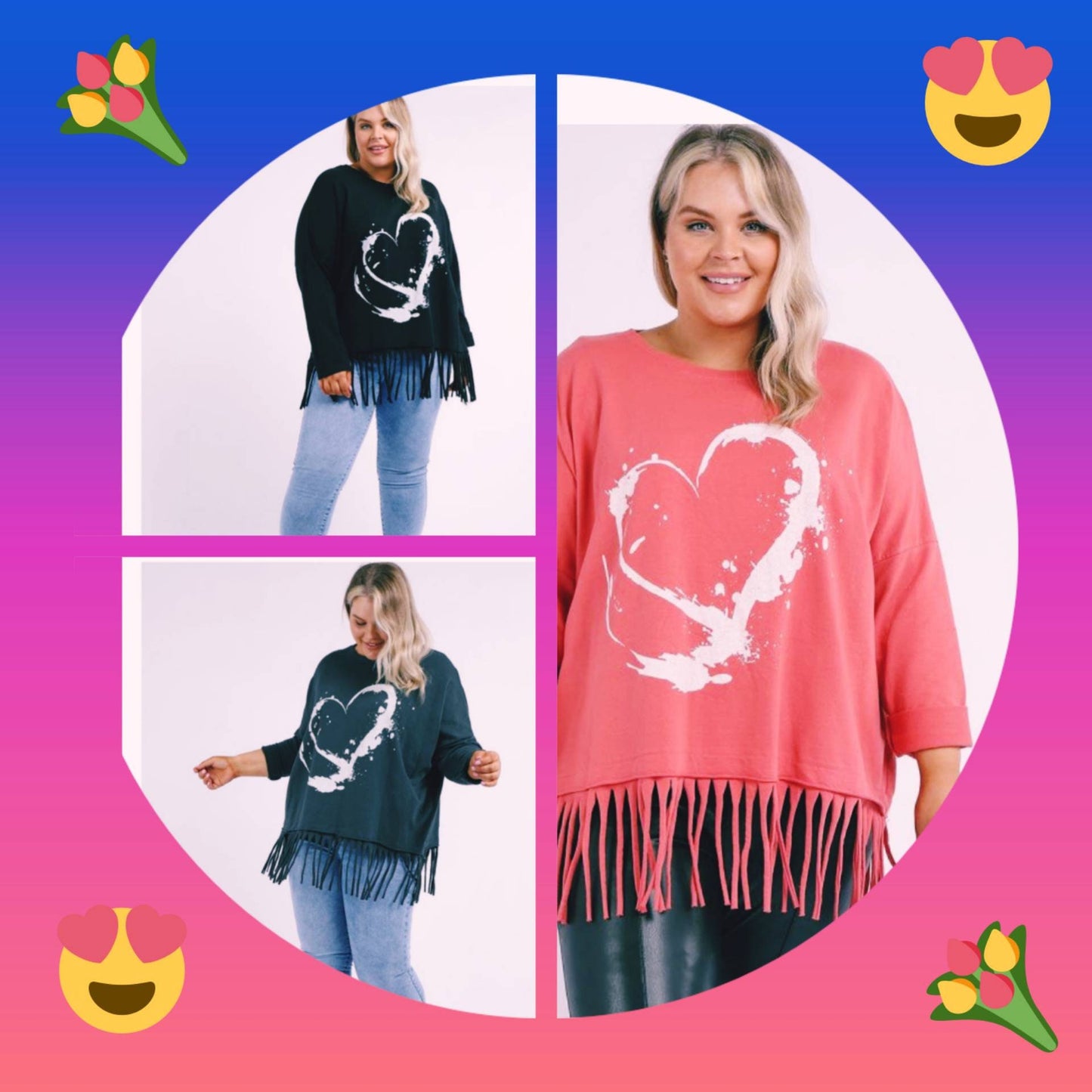 Plus size Tassel sweater with heart print